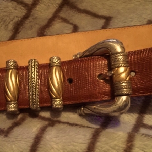 BRIGHTON LEATHER BELT  BROWN  GOLD & SILVER BUCKLE - Picture 2 of 5